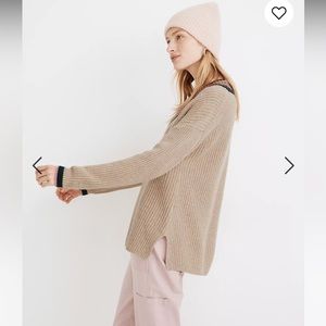 Madewell Tipped Forrest Tan Pink Green Wool Blend V-Neck Sweater Size X-Small